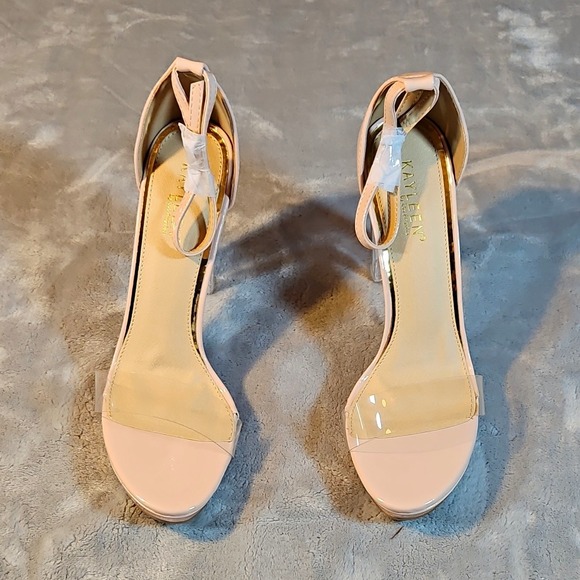Katy Perry Collections Shoes - Katy Perry Nude Patent Strappy Block Heel Ankle Strap Open Toe Buckle Size 10